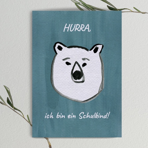 [EK-PK-BÄR-HIBESK] Elena Klein - Postkarte - Bär - Hurra, ich bin ein Schulkind