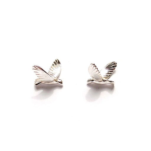 [EBB-Polished-Silver] Lisa Kroeber Jewellery Art - Earrings Birds Big -  Light Polished Silver
