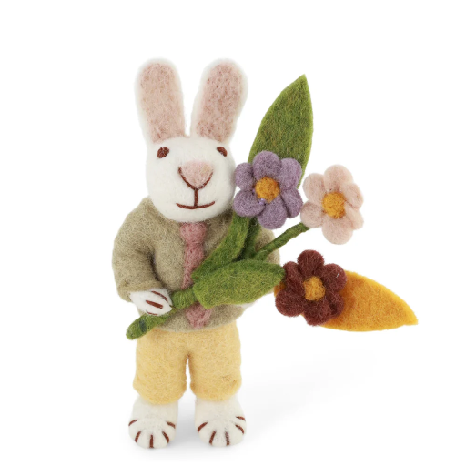 [20315] Gry & Sif - White Bunny with Tie & Flowers