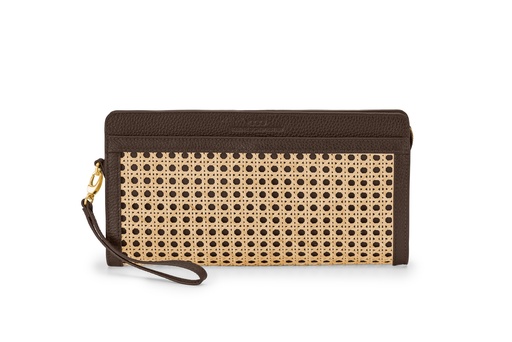 [20229] Tragbar XL Clutch Wiener Geflecht | dunkelbraun | gold | genarbt 