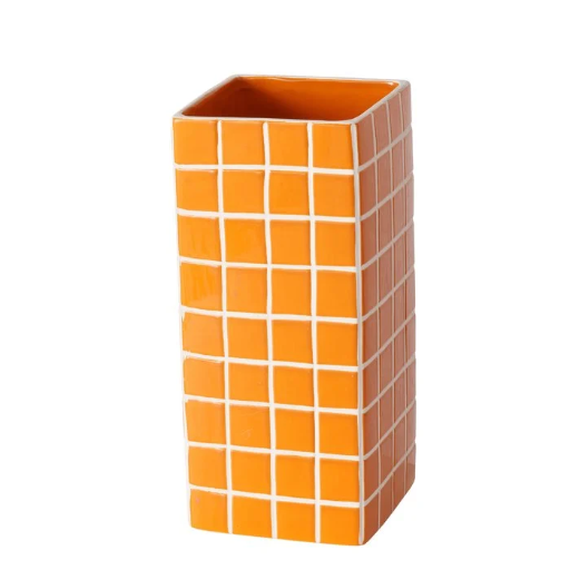 [2040002] Boltze Home - Vase Cube Kachelmuster Orange 11x26cm