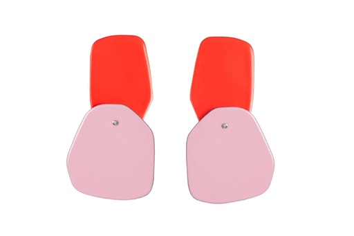 [DP-Red-Pink] Lisa Kroeber Jewellery Art - Earrings Double Petals, Traffic Red / Light Pink
