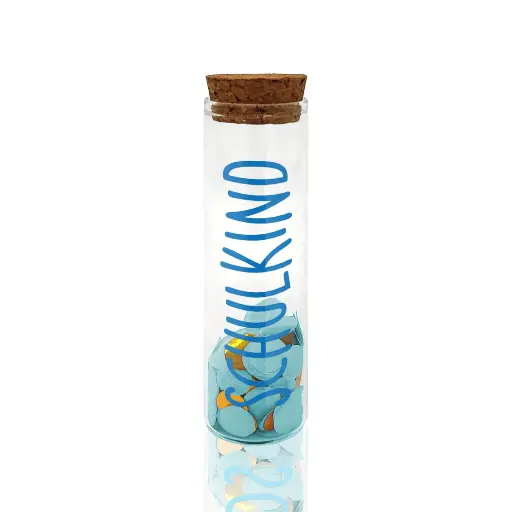 [GGRBSK] Mea Living - Geldgeschenkröhrchen SCHULKIND blau mit hellblauem Konfetti