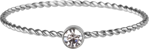 Charmins - R944 - Turned Steel Birthstone Ring White Cristal