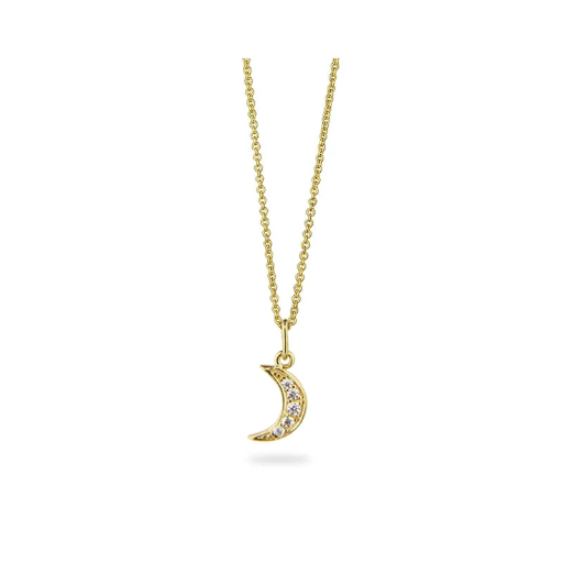 [4740-45] Jeberg Jewellery - Mini Moon Pavè necklace gold with chain 45cm