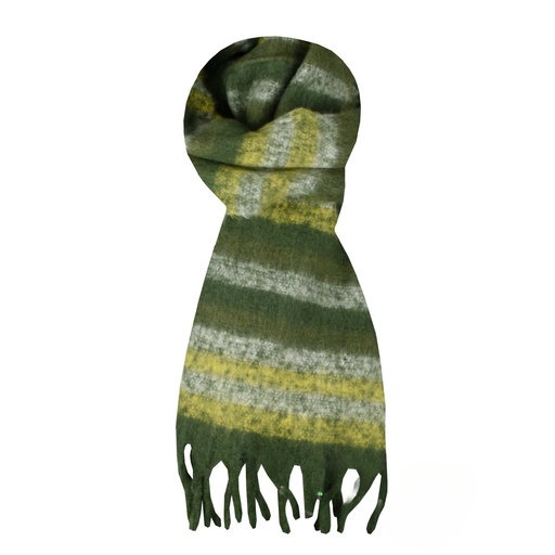 [SJA151545OLI] Großer Schal mit Fransen - Stripes olive green