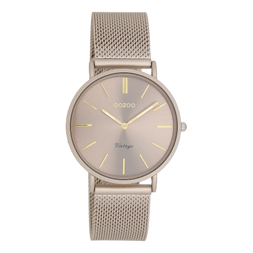 [C20337] Oozoo Timepieces - Armbanduhr - Vintage Damen Edelstahl-Mesh-Armband - taupe 36mm