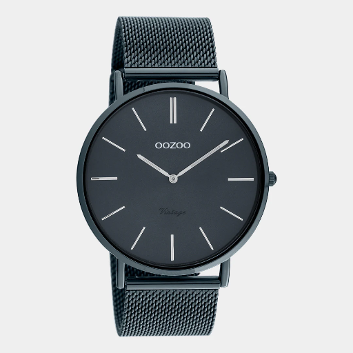 [C20015] Oozoo Timepieces - Armbanduhr - Vintage Unisex Edelstahl-Mesh-Armband - dunkelblau 42mm