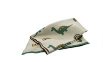 [Lini-40-002] Mea Lini - Babydecke Dino, grün/beige, 100% Baumwolle, 80x100cm