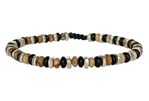 [BLSTONEMEN11-AW25] LeJu - Bracelet Stones Men black silver brown glass beads