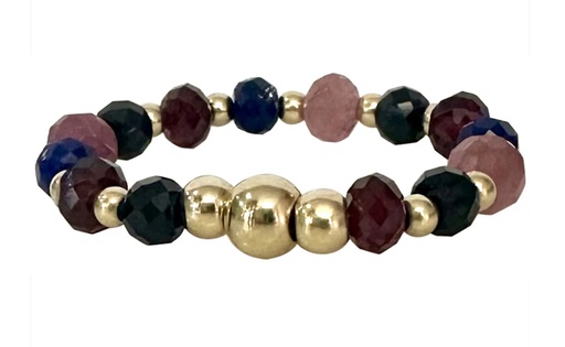 [R08-AW25] LeJu - Ring with mixed rose, blue natural stones and gold glass beads