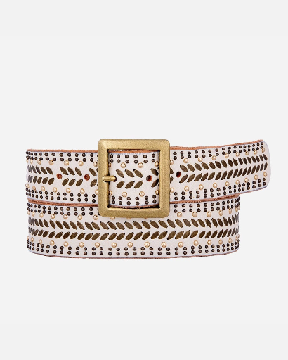 Amsterdam Heritage - Ledergürtel EZRA - Studded Leather Belt with Square Buckle off white