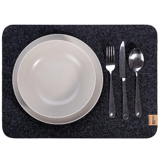 [16084-901] Maxx Factory / Kontor 28 - 2er Set Tischsets RUNDAD 4mm rPET - aus up-, recycling Filz - #901 anthrazit - Größe XXL 45x33 cm