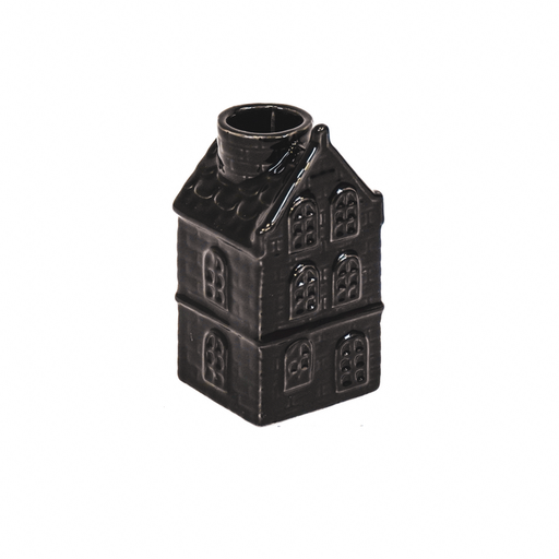 [203677] Housevitamin - Candle holder house ceramics black 6x5,5x11cm