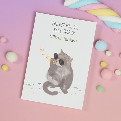 Katzenmuddi - Postkarte - Glitzer