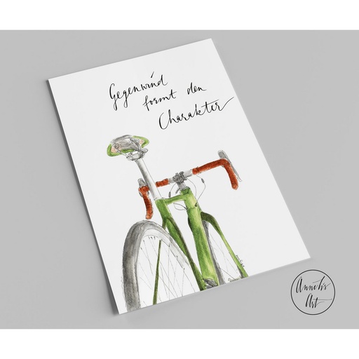 [SW10213.2] Annelis Art - Postkarte - Gegenwind formt den Charakter, Rennrad