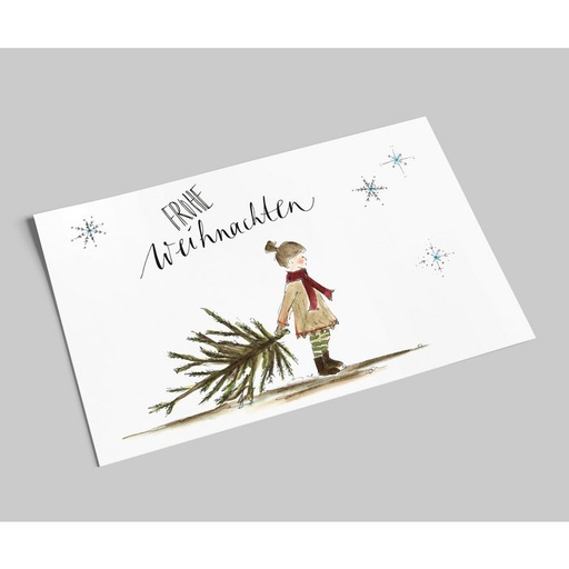 [SW10377.2] Annelis Art - Postkarte - Frohe Weihnachten, kleines Mädchen mit Tannenbaum