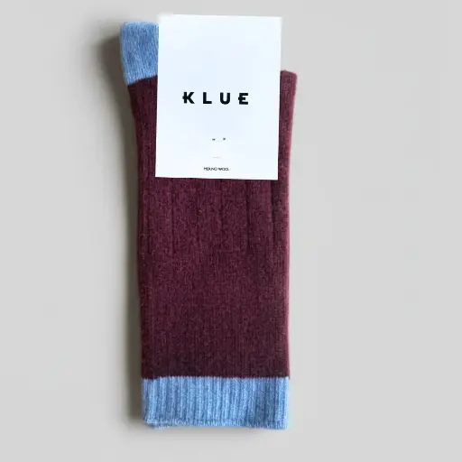 [KLWMNBWSCKBURSKY] Klue - Merino Wool Socks with Bands | Burgundy and sky