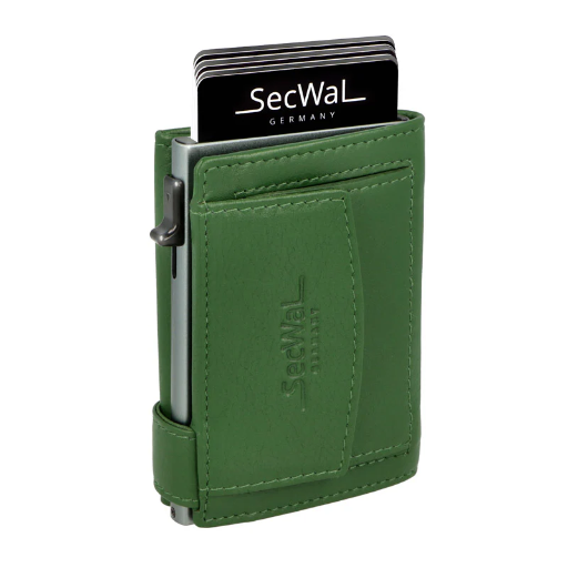 [SW2-05] SecWal - Kartenetui mit Geldbeutel Druckknopf grün Leder
