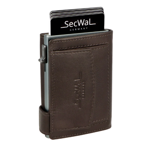 [SW2-02] SecWal - Kartenetui mit Geldbeutel Druckknopf braun Leder