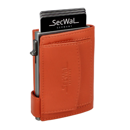 [SW2-22] SecWal - Kartenetui mit Geldbeutel Druckknopf orange Leder