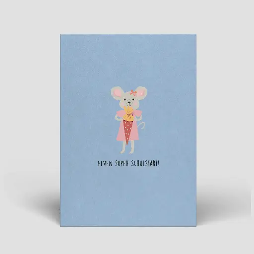 [PT0092] Naturbedacht - Postkarte - Maus mit Schultüte (Einen super Schulstart)