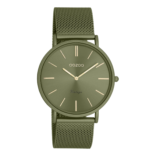 [C20444] Oozoo Timepieces - Armbanduhr - Vintage Unisex Edelstahl-Mesh-Armband - khaki 40mm
