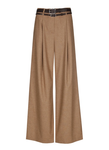 Caroline Biss - ELEGANT TROUSERS WITH DOUBLE BELT, MID WAIST camel