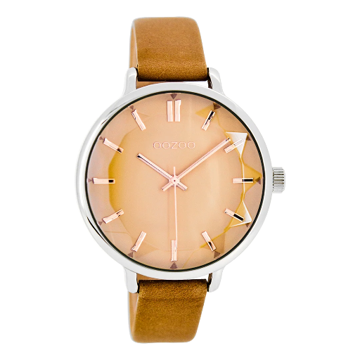 [C7917] Oozoo Timepieces - Timepieces collection silver coloured watch with brown camel leather strap 40mm