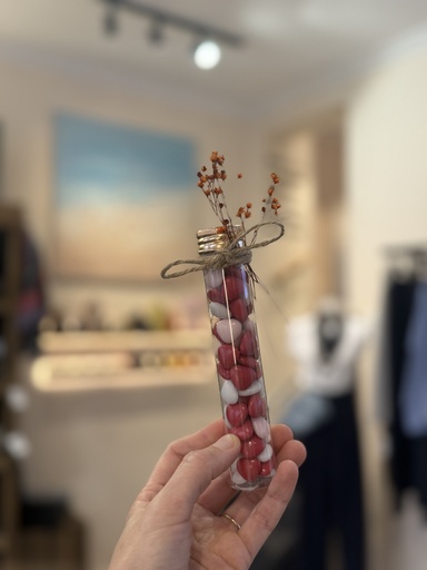 Kunststoff Röhrchen mit Herzchen Schokopastillen mix