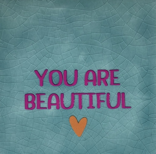 [25.10.27367] Yett Tiles - Fliese/Untersetzer - You are beautiful - grün/knallrosa/orange