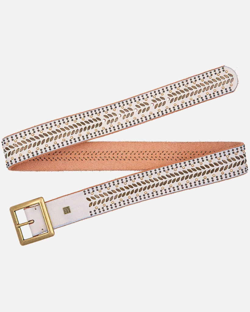 Amsterdam Heritage - Ledergürtel EZRA - Studded Leather Belt with Square Buckle off white