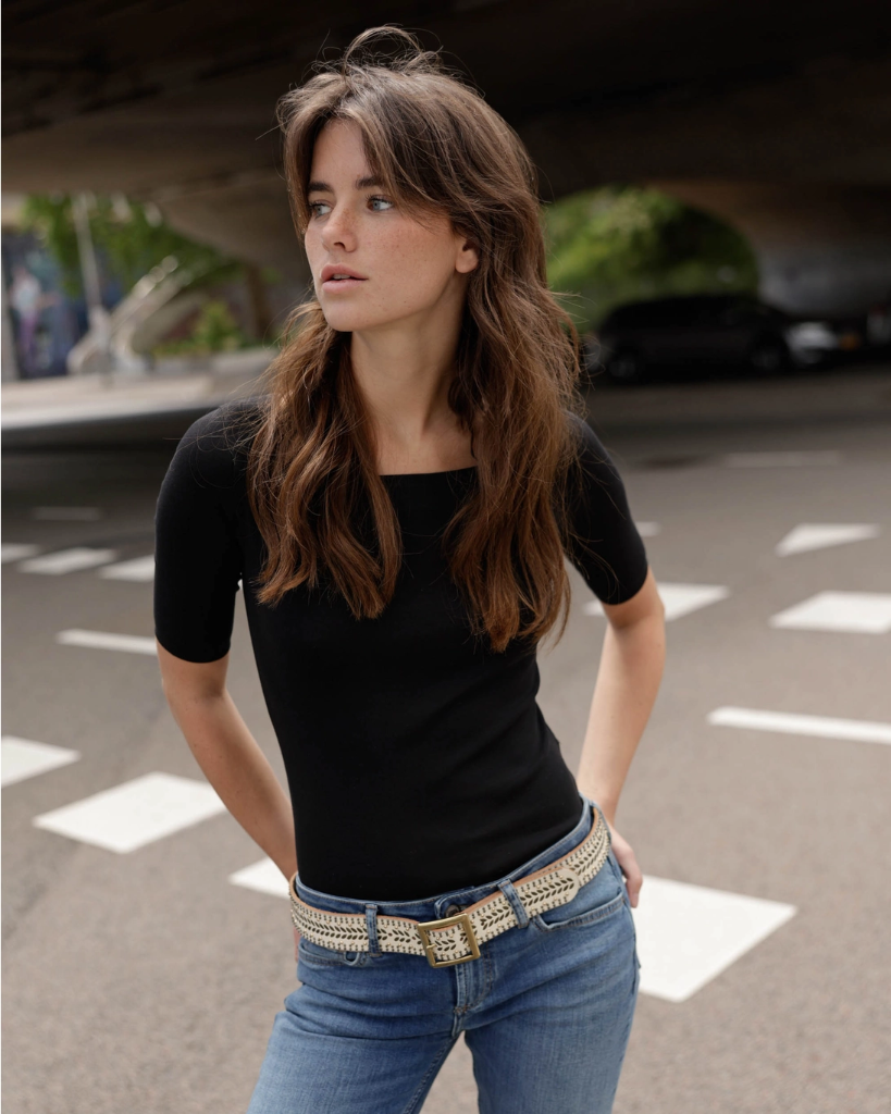 Amsterdam Heritage - Ledergürtel EZRA - Studded Leather Belt with Square Buckle off white