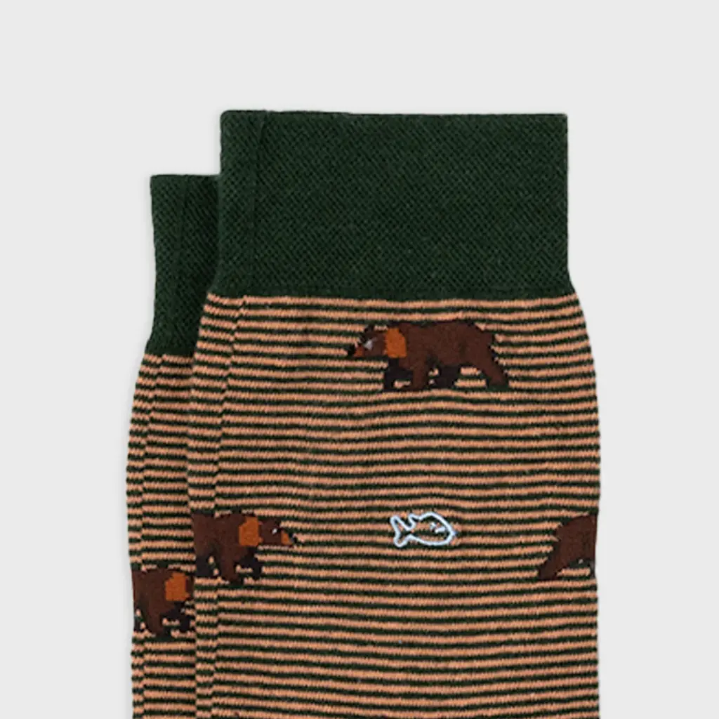 Billybelt - Baumwollsocken Animal BEAR gestreift - light brown, green
