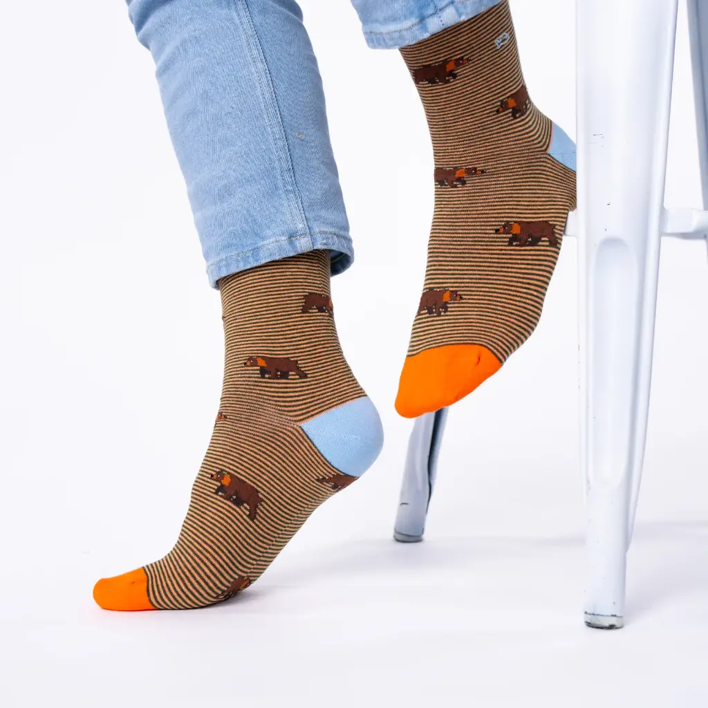 Billybelt - Baumwollsocken Animal BEAR gestreift - light brown, green