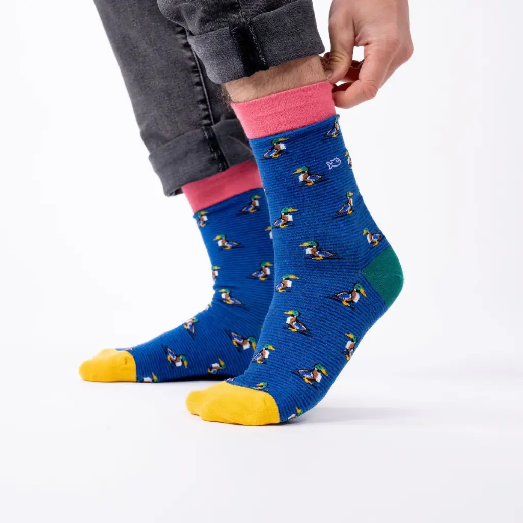 Billybelt - Baumwollsocken Animal DUCK gestreift - blue, red, yellow