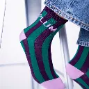 Billybelt - Baumwollsocken PLUM gestreift - green purple