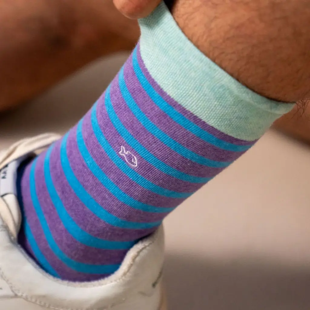 Billybelt - Baumwollsocken wide striped gestreift - purple, light blue