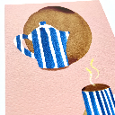 Elena Klein - Postkarte - Kaffeezeit (Kaffeekanne und Tasse) - Flecken mit echtem Kaffee