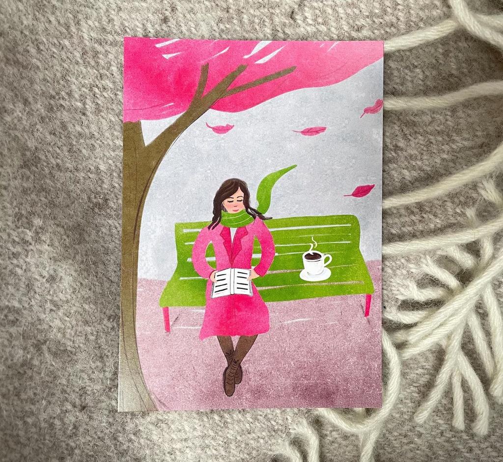 Elena Klein - Postkarte - Herbstliche Leseentspannung im Park