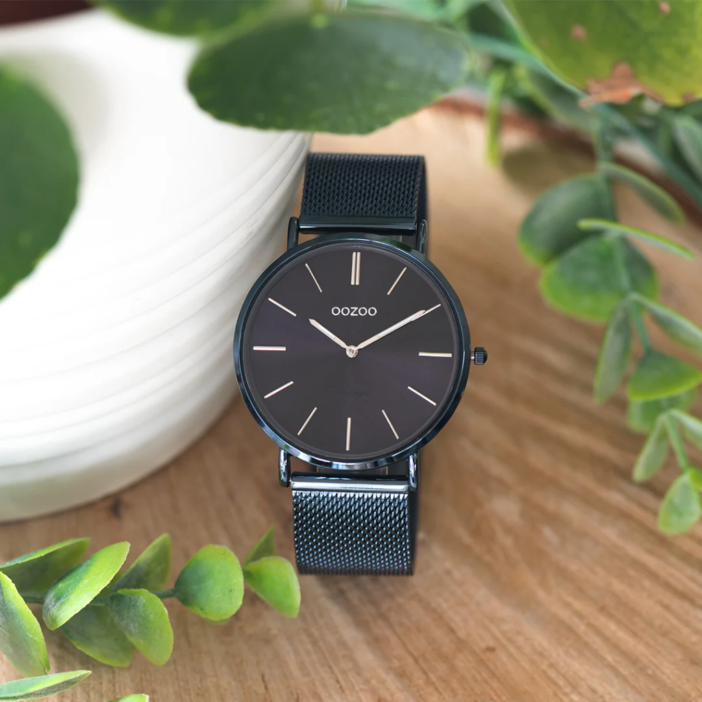 Oozoo Timepieces - Armbanduhr - Vintage Unisex Edelstahl-Mesh-Armband - dunkelblau 40mm