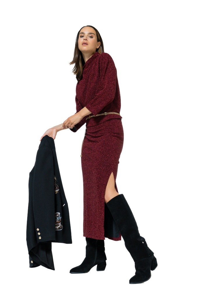 Caroline Biss - enganliegender Rock, Lurex, wine