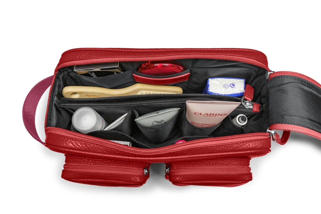 Doppel-Waschtasche | rot | beere | silber | genarbt