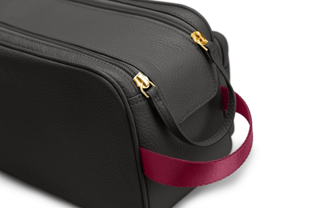 Doppel-Waschtasche | schwarz | beere | gold | genarbt