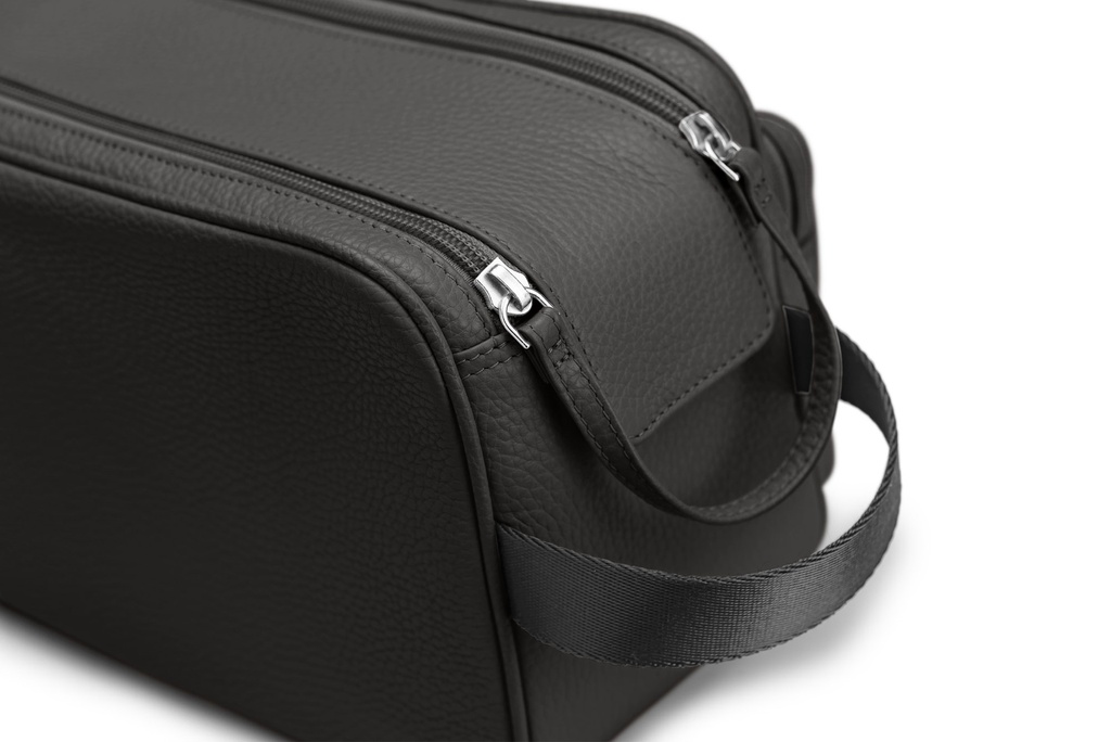 Doppel-Waschtasche | schwarz | grau | silber | genarbt
