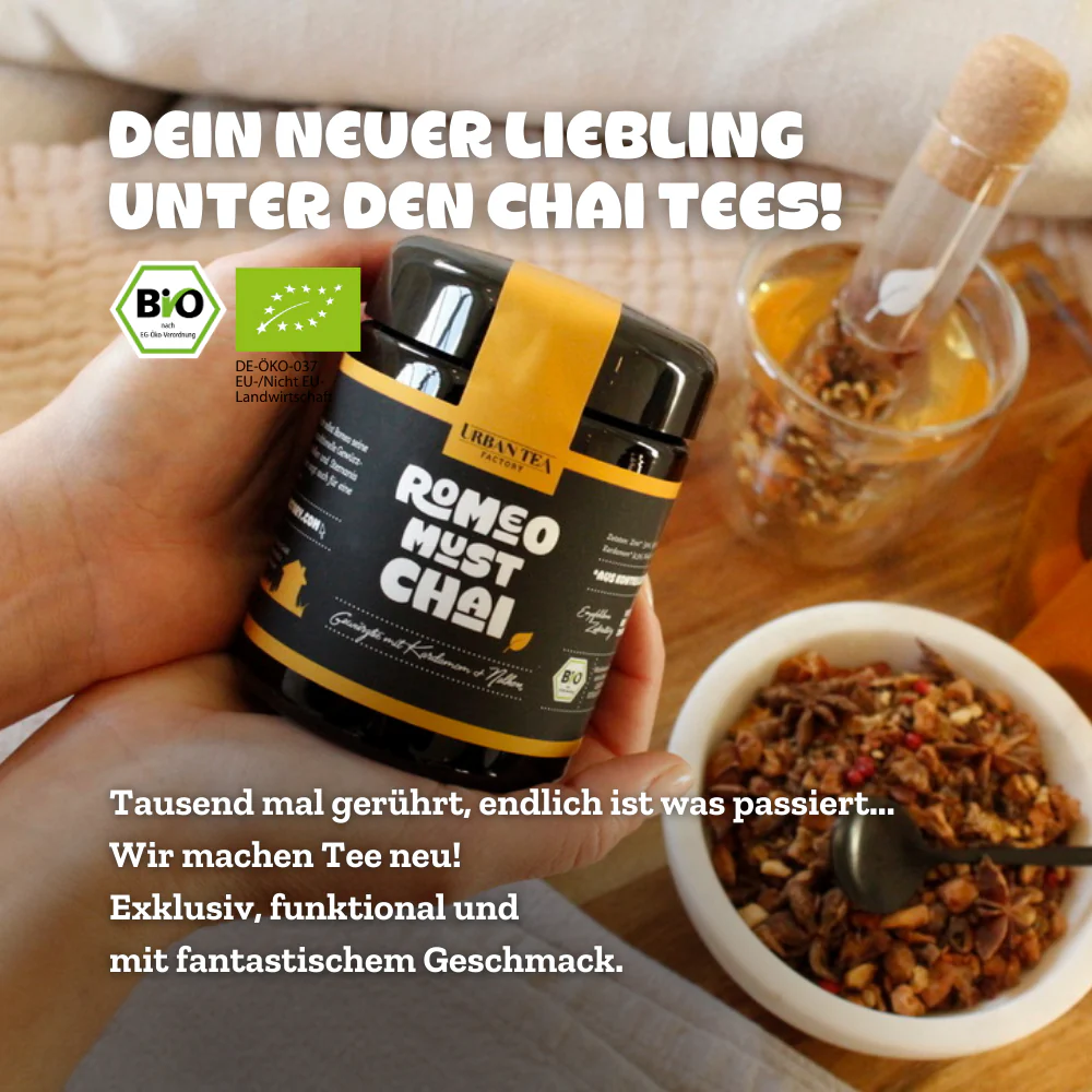 Urban Tea - Romeo Must Chai - Bio Gewürztee mit Kardamom & Nelke im Violettglas - 65g