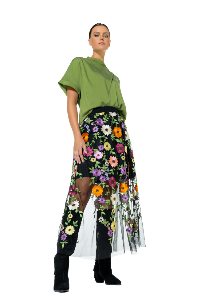 Caroline Biss - Sheer Tull midi skirt with embroidery