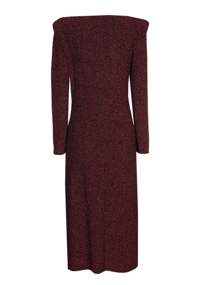 Caroline Biss - Comfortable fitted dress lurex, high split, wine