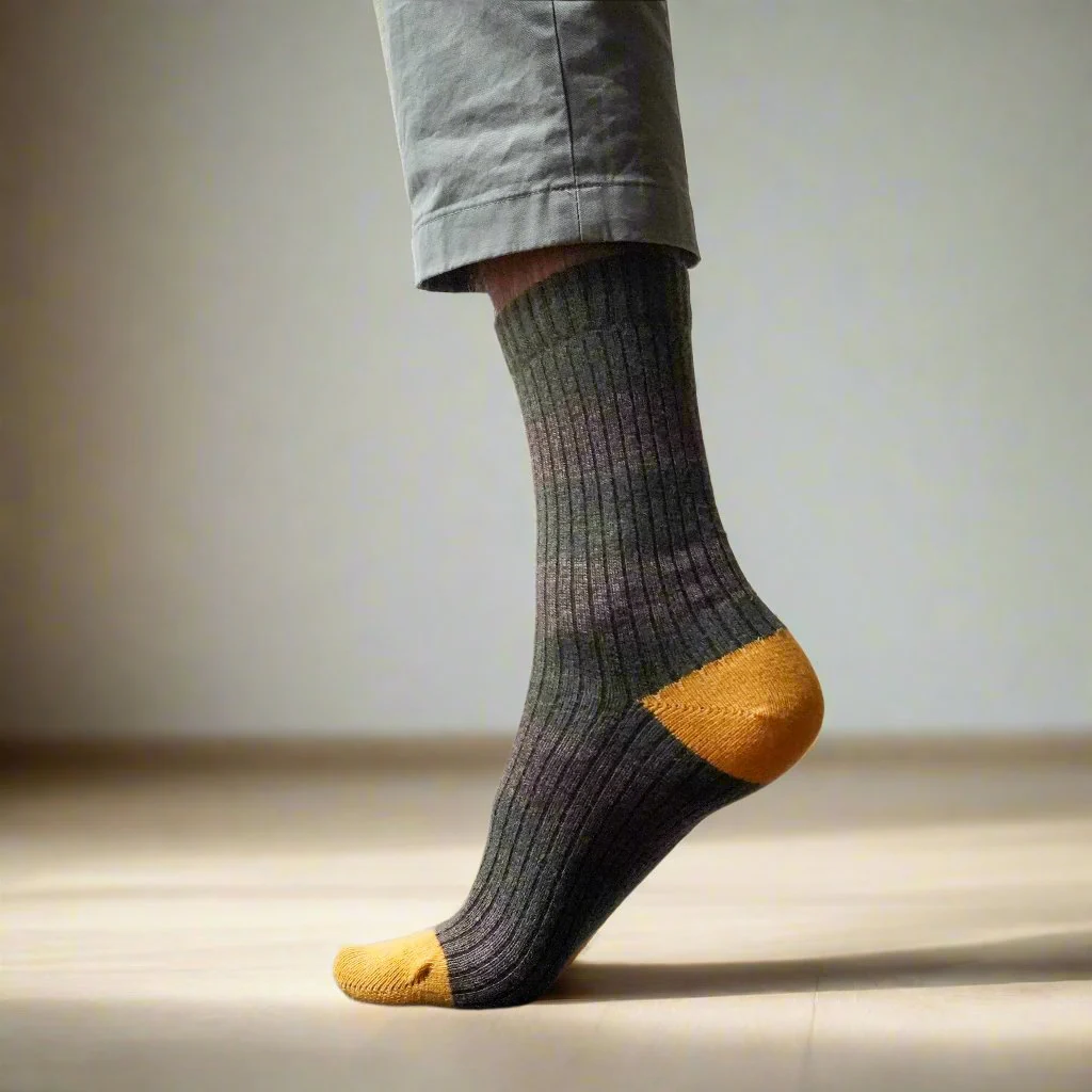 Klue - Merino Wool Socks with stripes | khaki brown yellow
