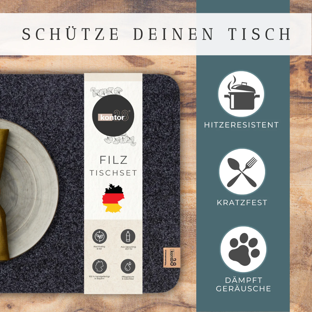 Maxx Factory - 2er Set Tischsets RUNDAD 4mm rPET - aus up-, recycling Filz - #901 anthrazit - Größe XXL 45x33 cm